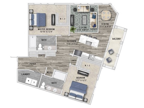 B6 Floor Plan at The Apartments at St. Marys, North Carolina, 27605